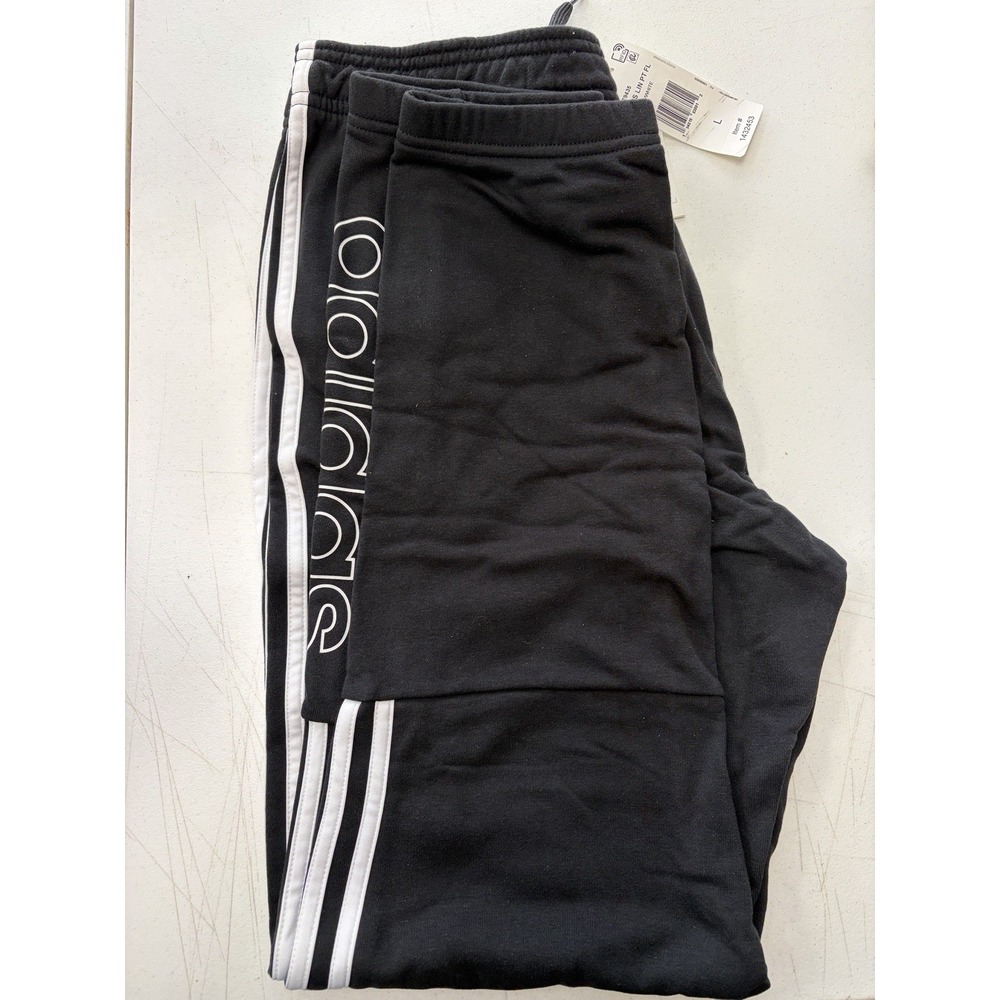 Adidas Jogger Sweatpants Mens Large Black White 3 Stripe Athleisure Tapered NWT